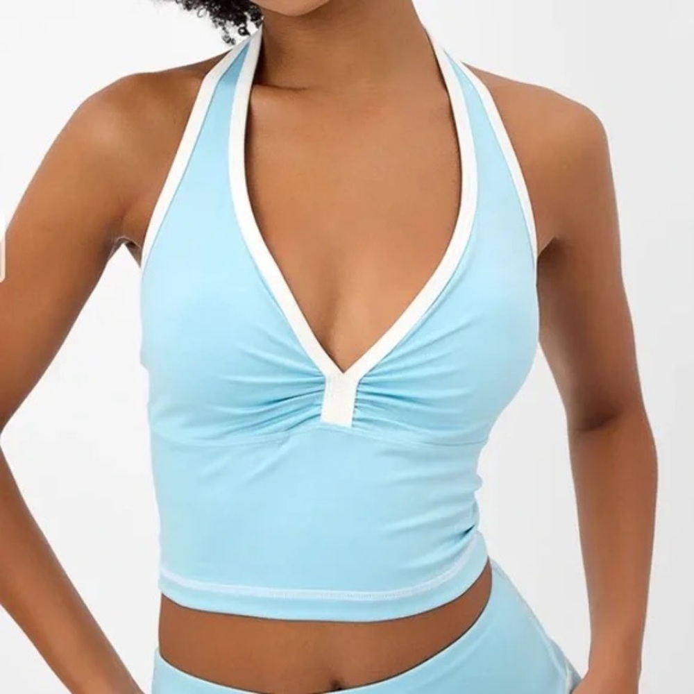 🩵Frankie's Bikinis Sky Blue Lively Halter Sports Tank